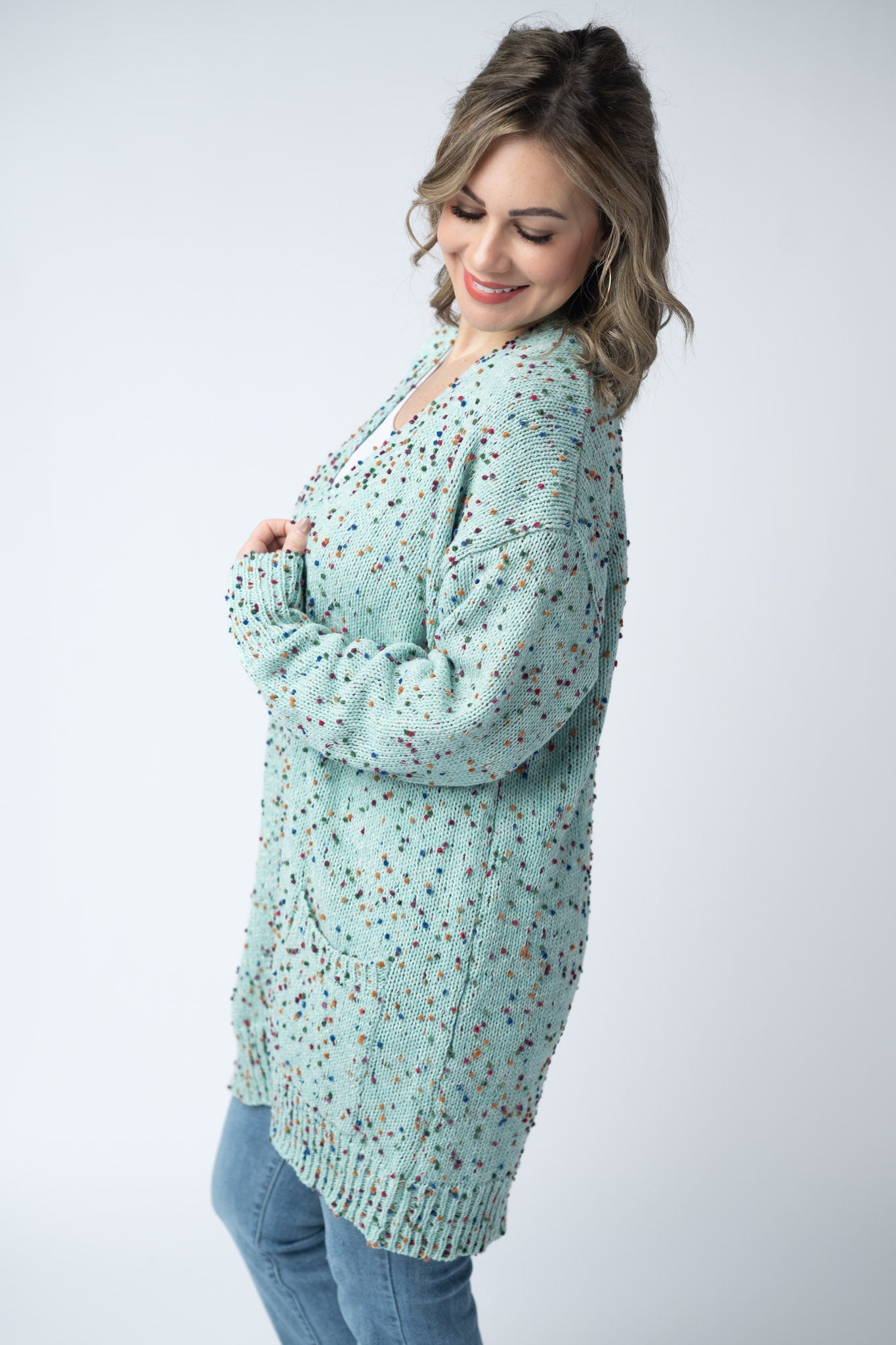 Carly Confetti Dot Cardigan - Aqua Blue