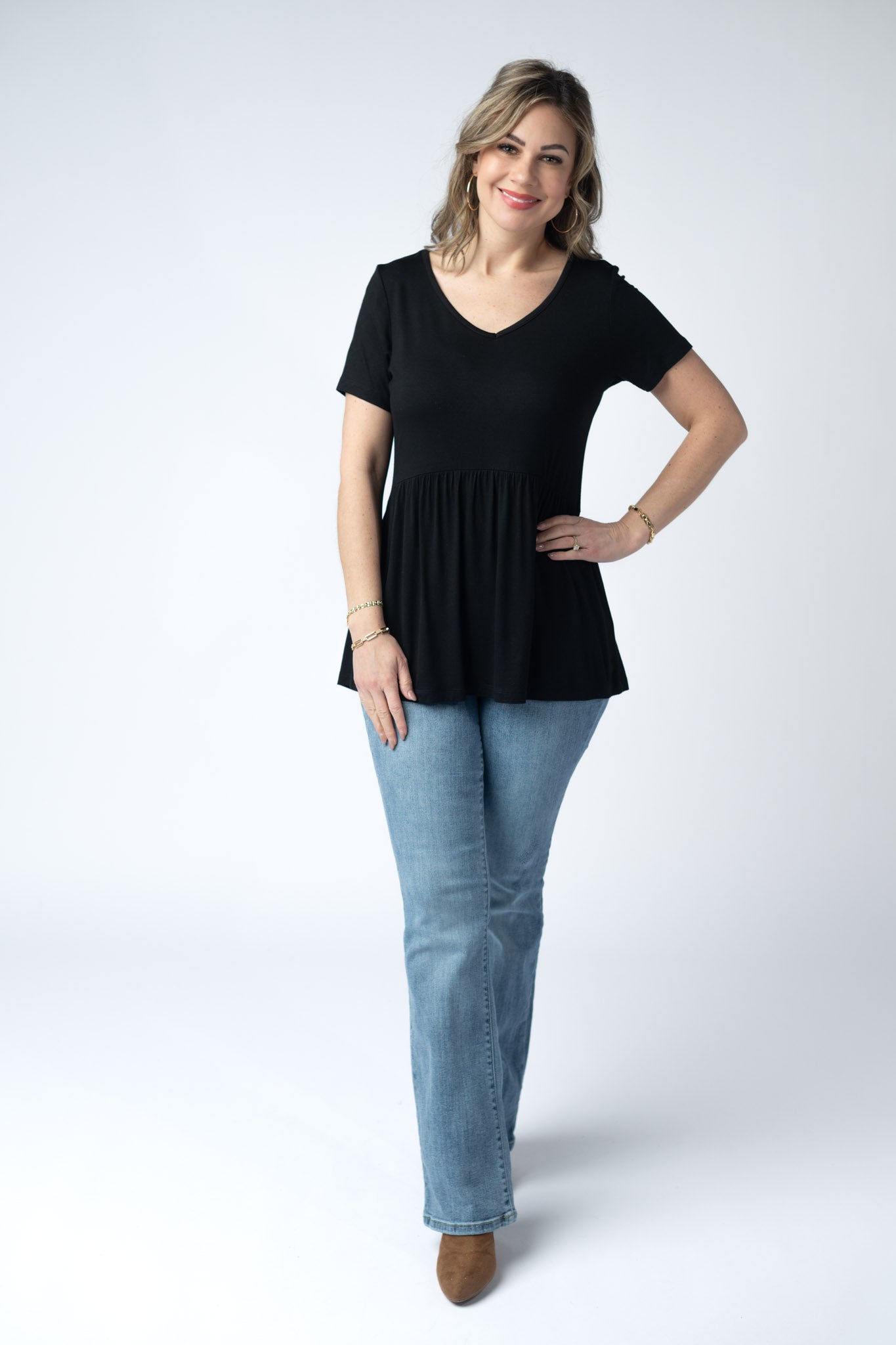 Sarah Ruffle Short Sleeve - Black
