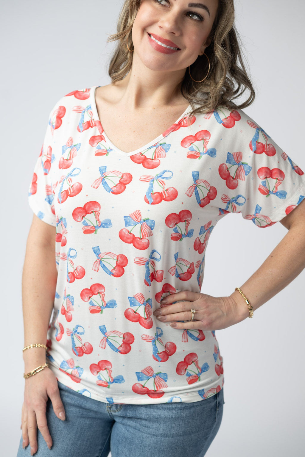 Chloe Cozy Top - Patriotic Cherries