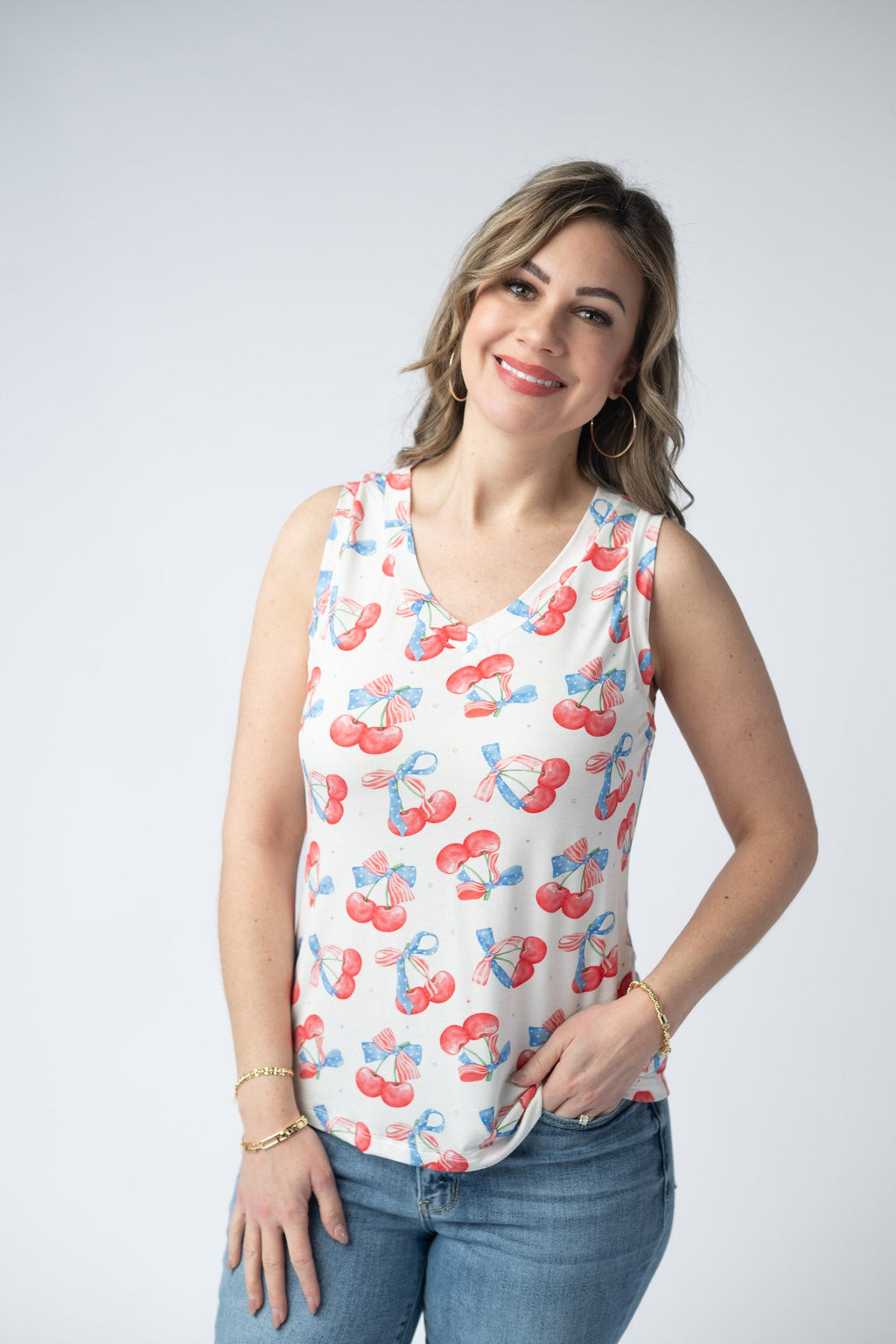 Noelle Tank - Patriotic Cherries