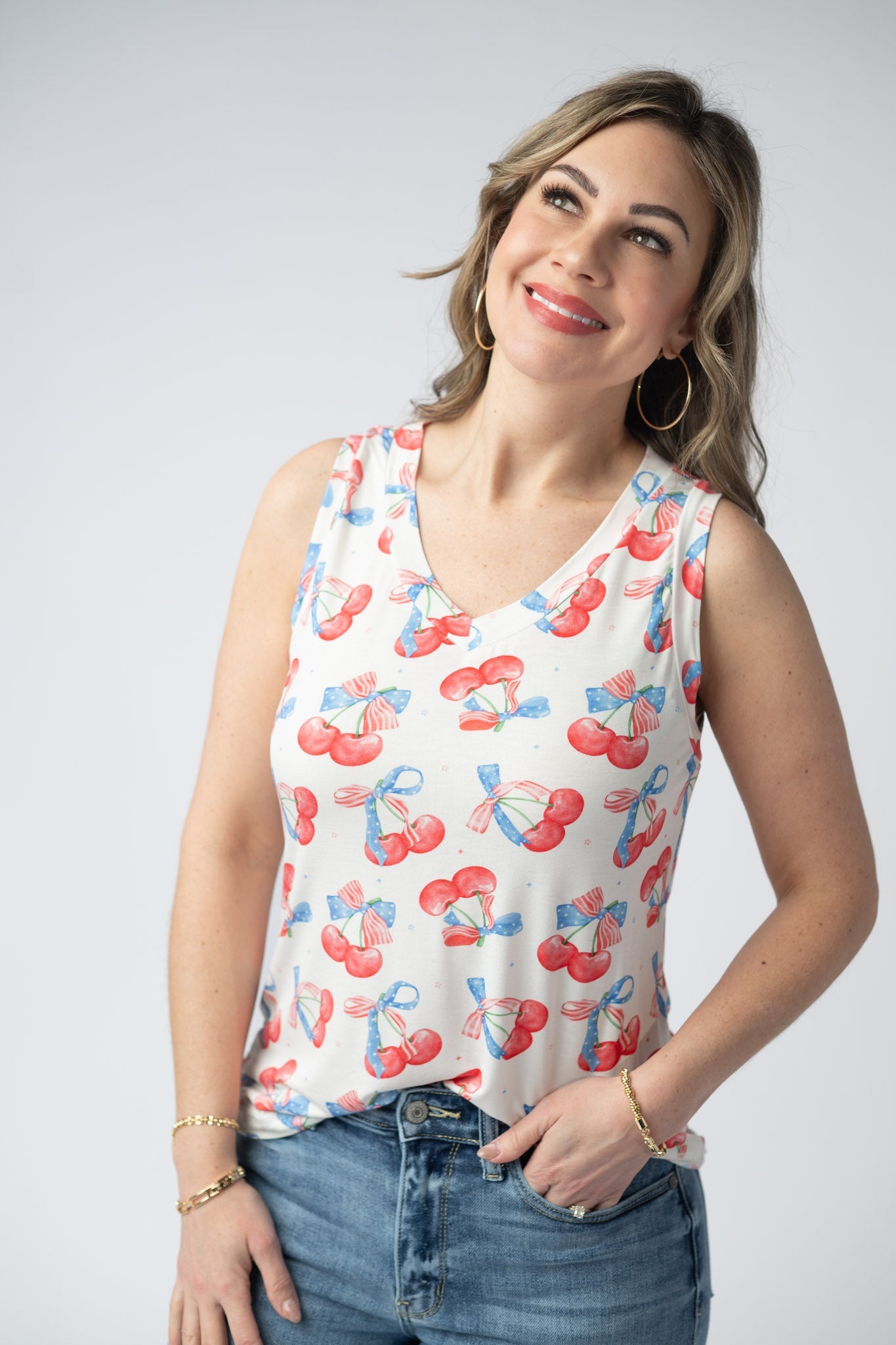 Noelle Tank - Patriotic Cherries