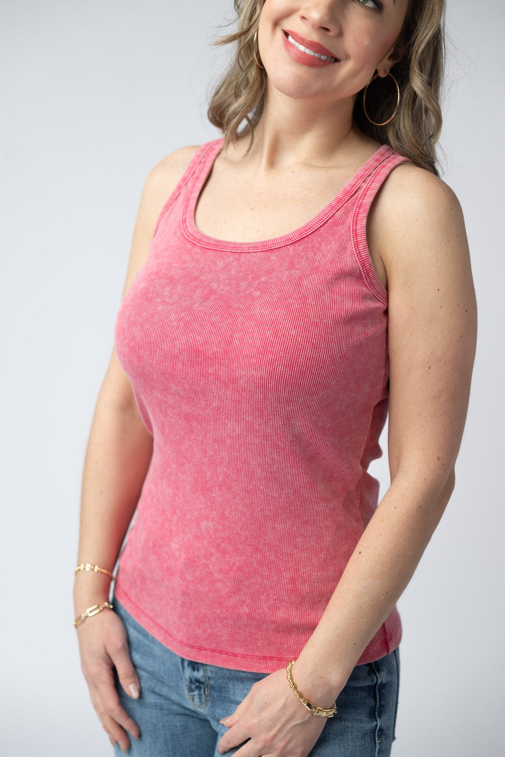 Audrey Vintage Wash Tank - Red