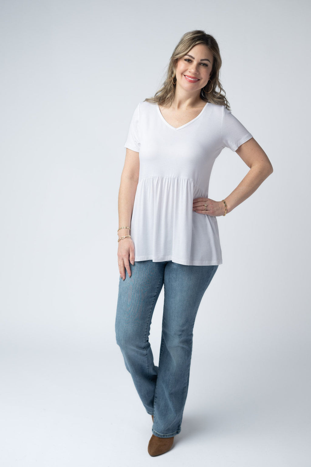 Sarah Ruffle Short Sleeve - White