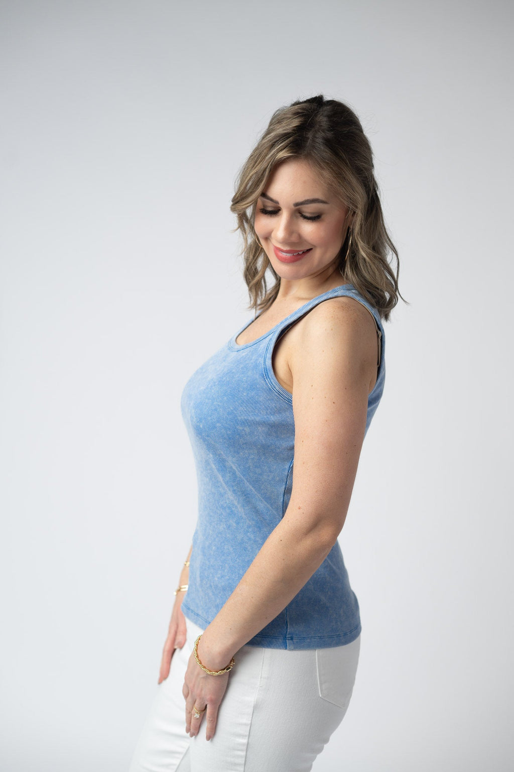 Audrey Vintage Wash Tank - Blue