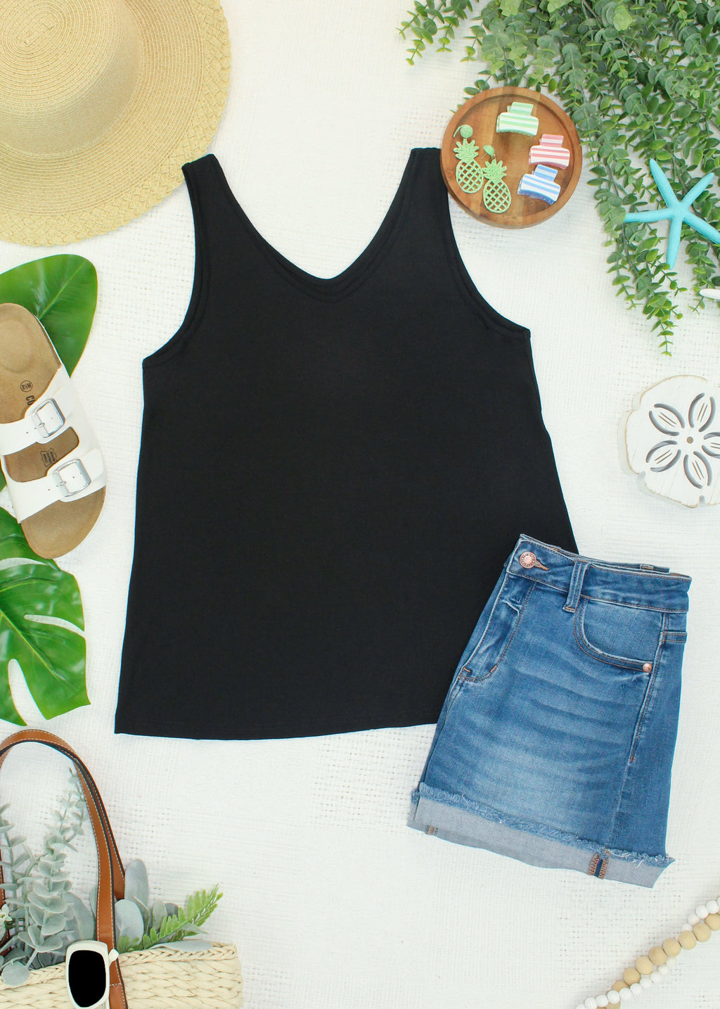 Vera V Neck Tank - Black