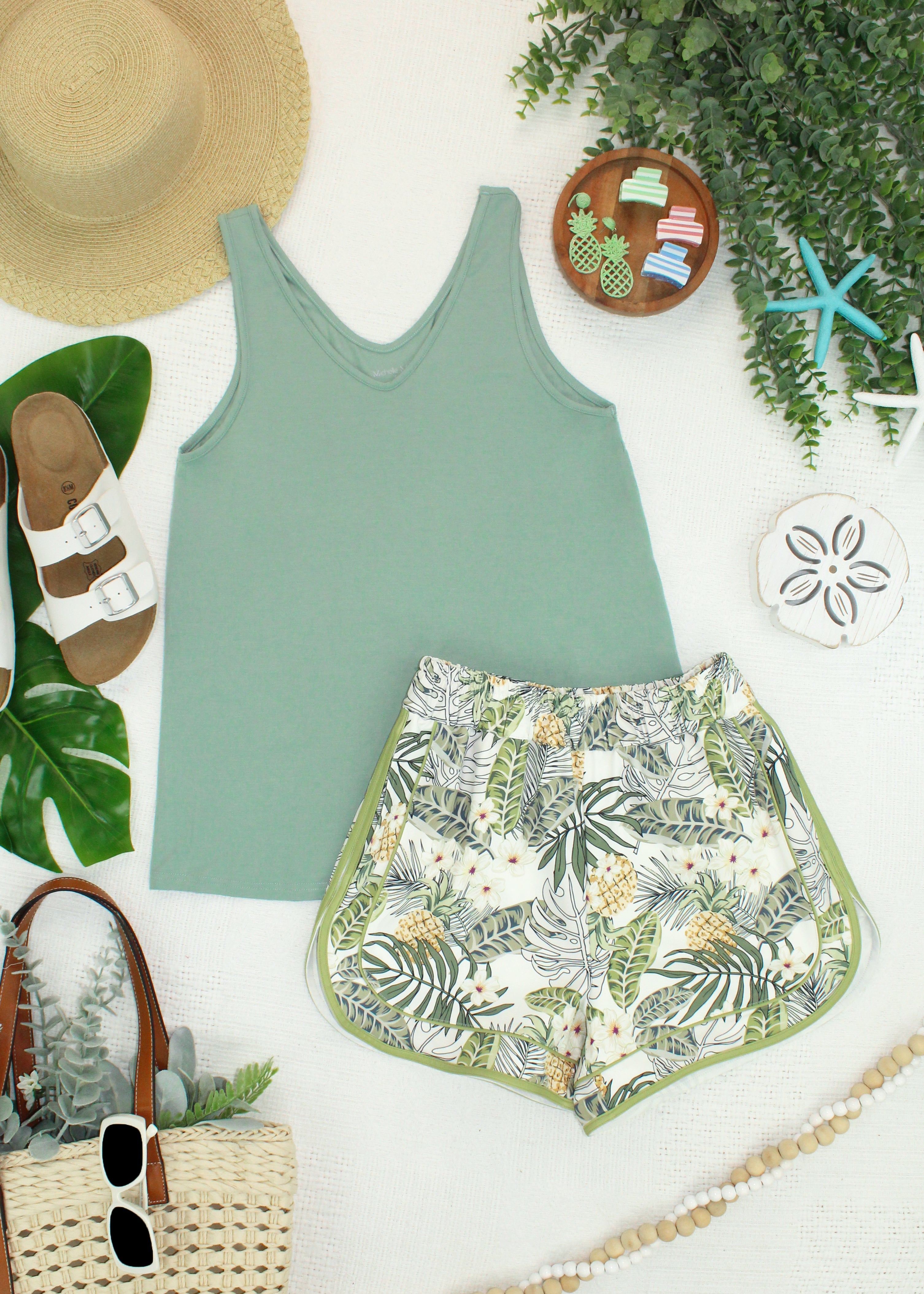 Vera V Neck Tank - Sage