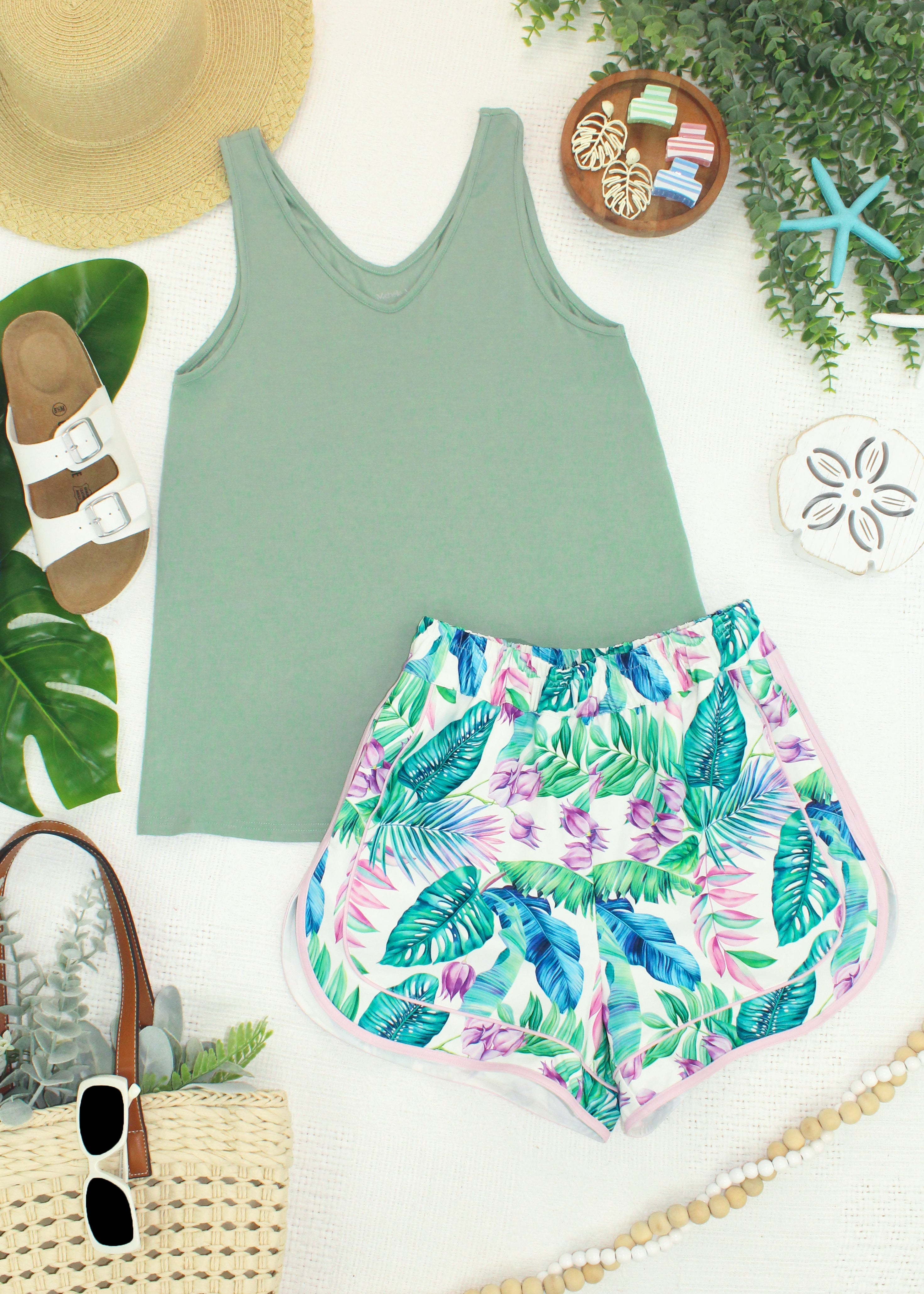 Vera V Neck Tank - Sage