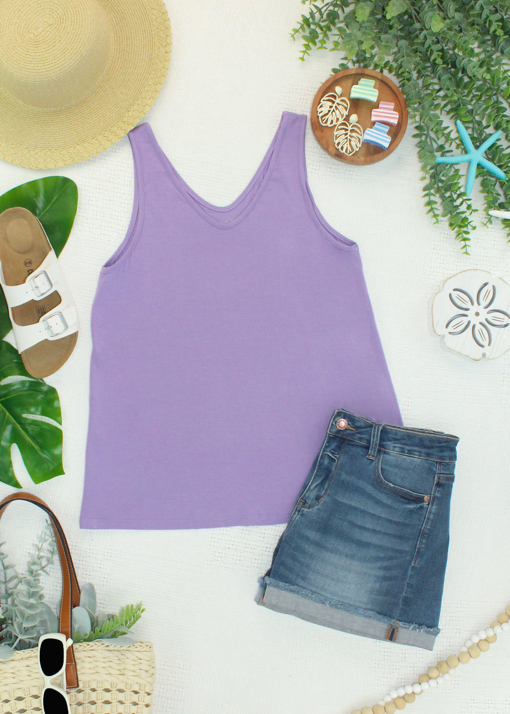 Vera V Neck Tank - Lavender