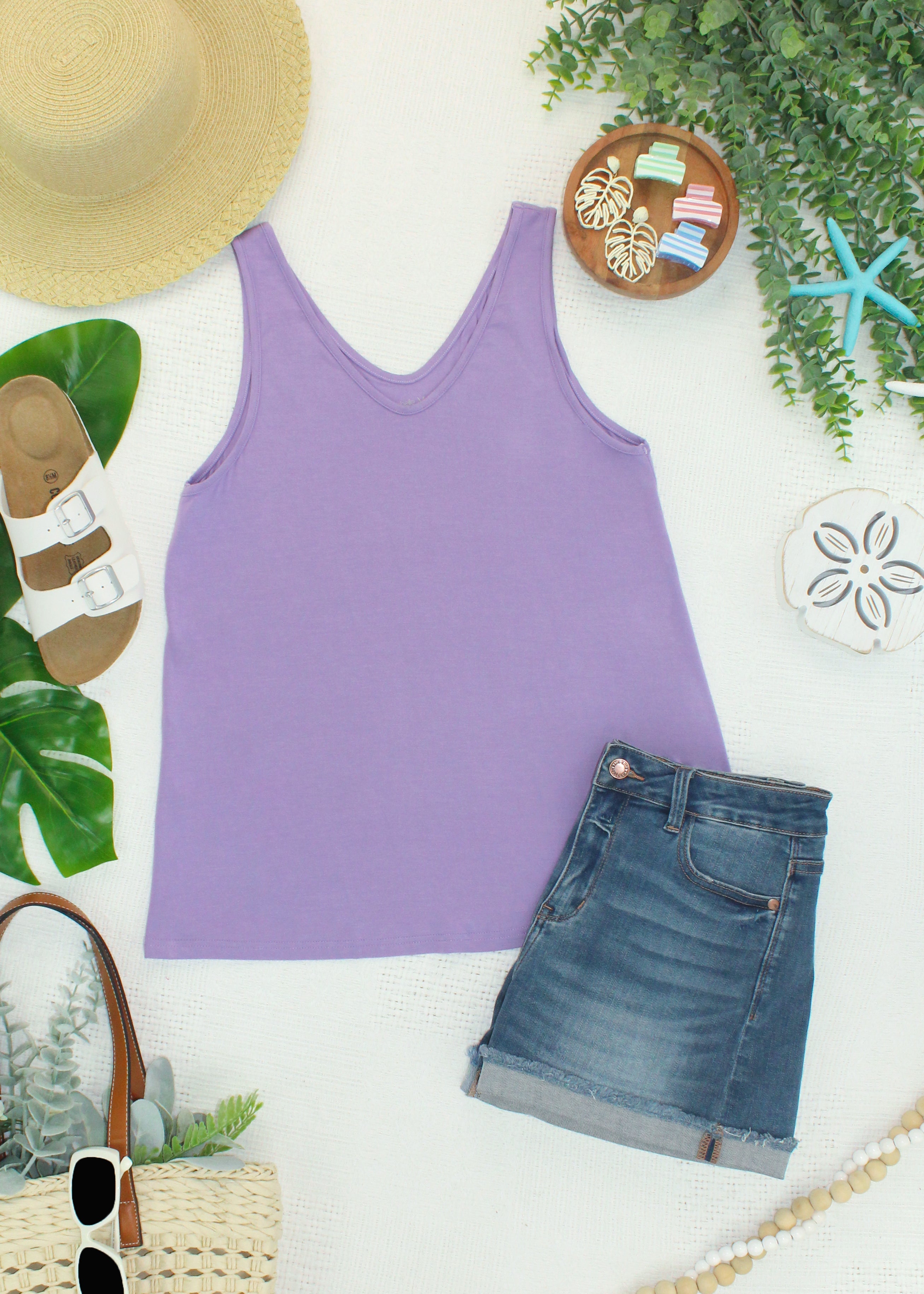 Vera V Neck Tank - Lavender