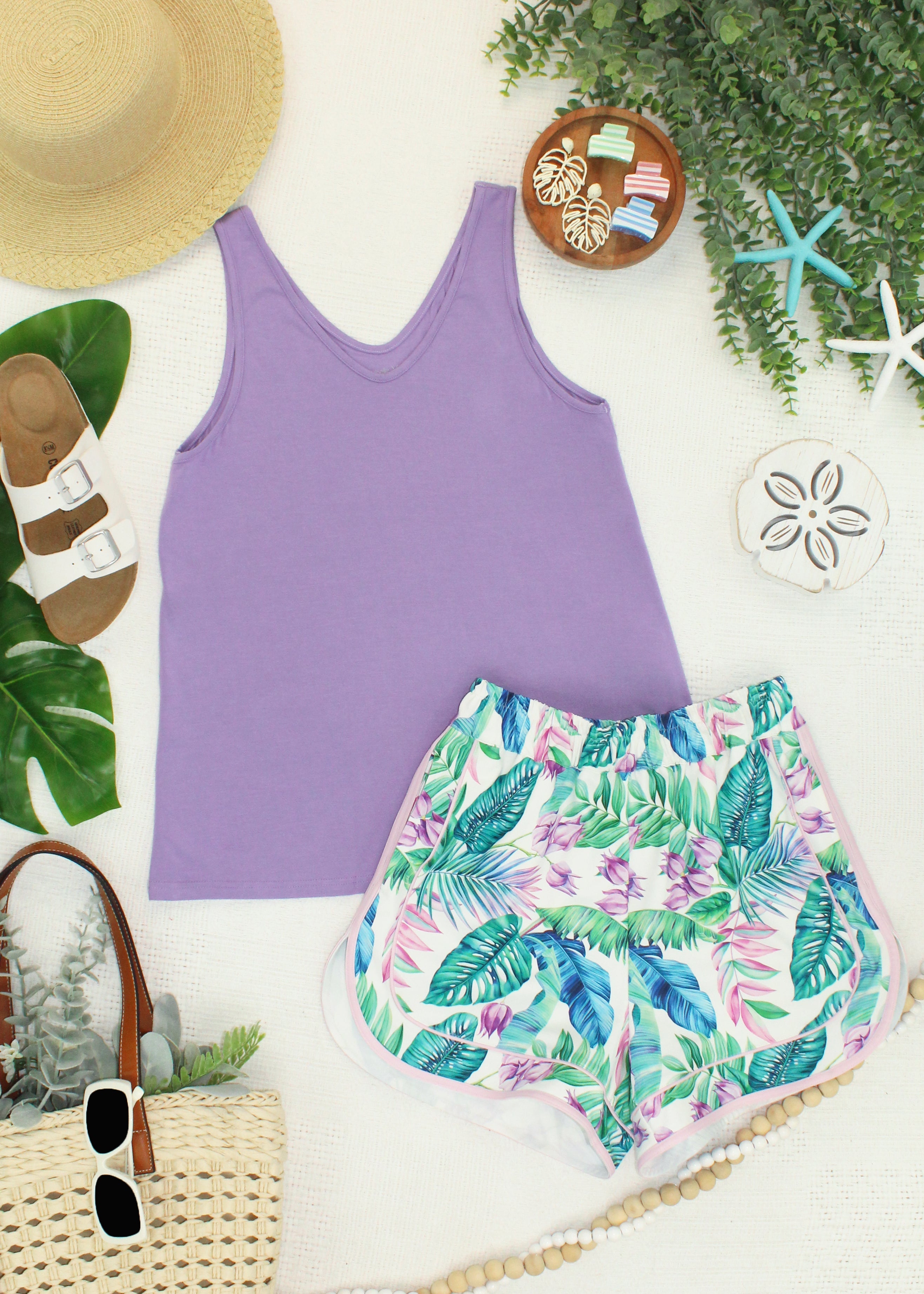 Vera V Neck Tank - Lavender