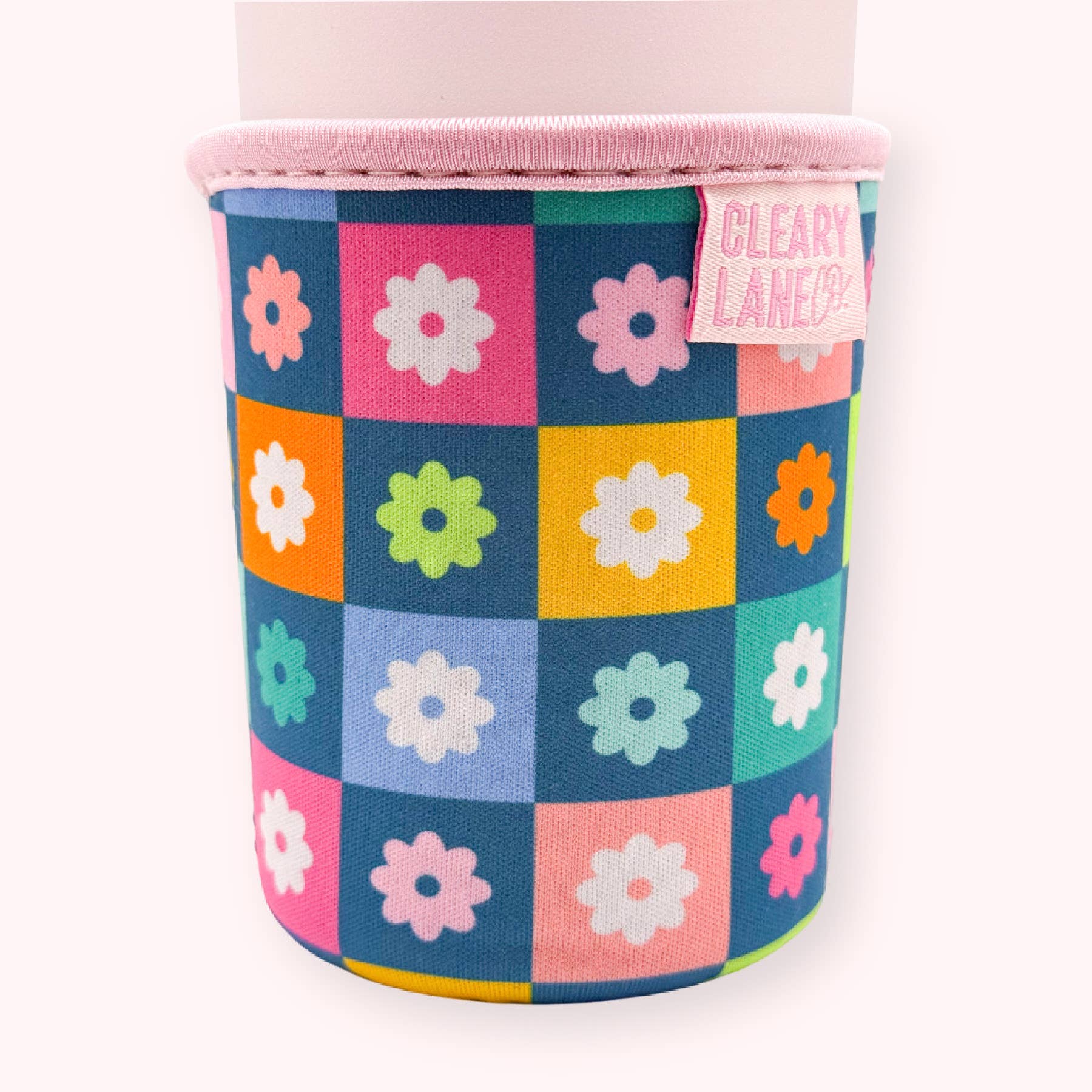 Rainbow Floral Checkers Cup Sleeve
