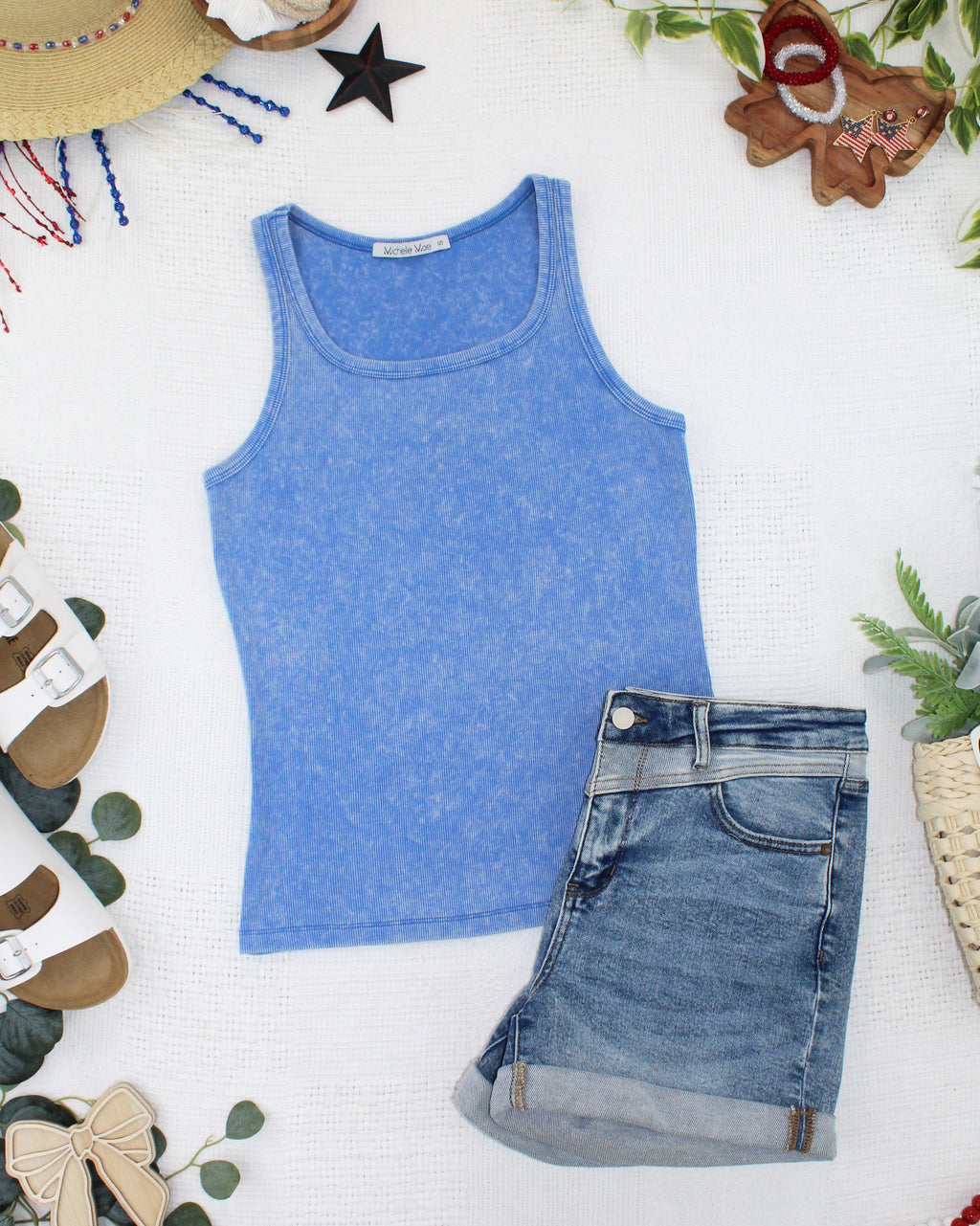 Audrey Vintage Wash Tank - Blue