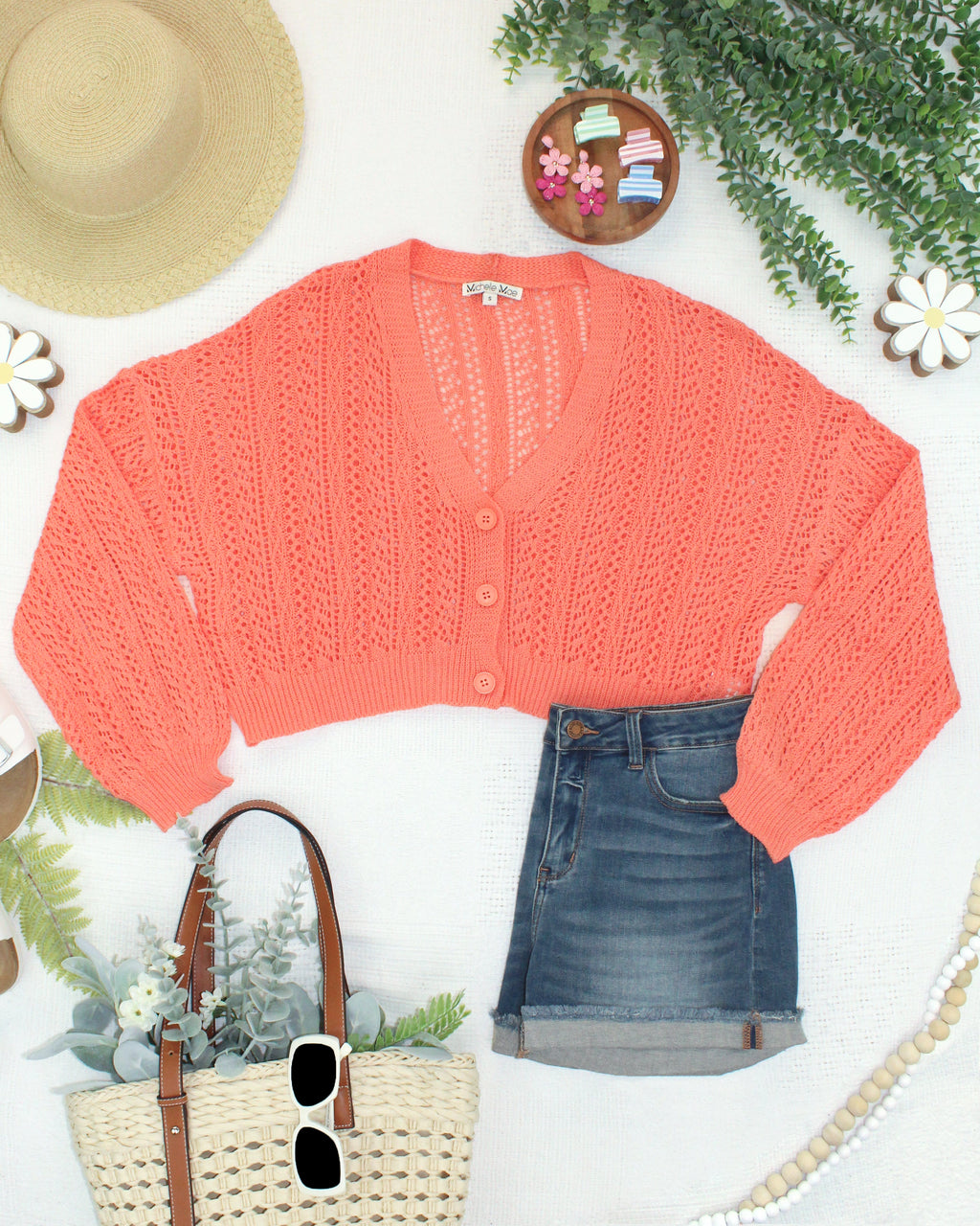 Callie Cropped Cardigan - Melon