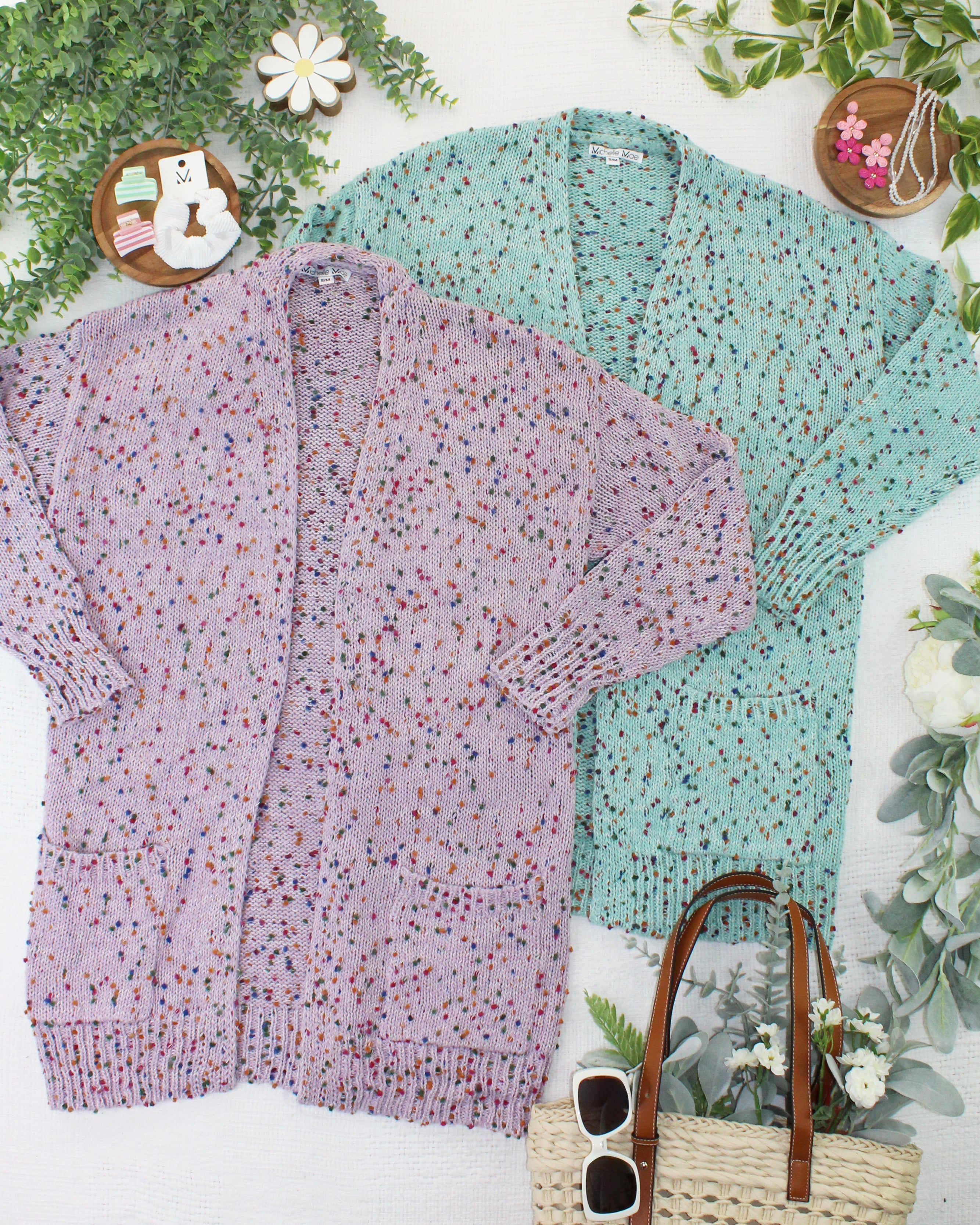 Carly Confetti Dot Cardigan - Aqua Blue