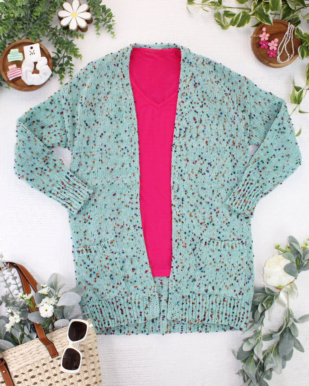 Carly Confetti Dot Cardigan - Aqua Blue