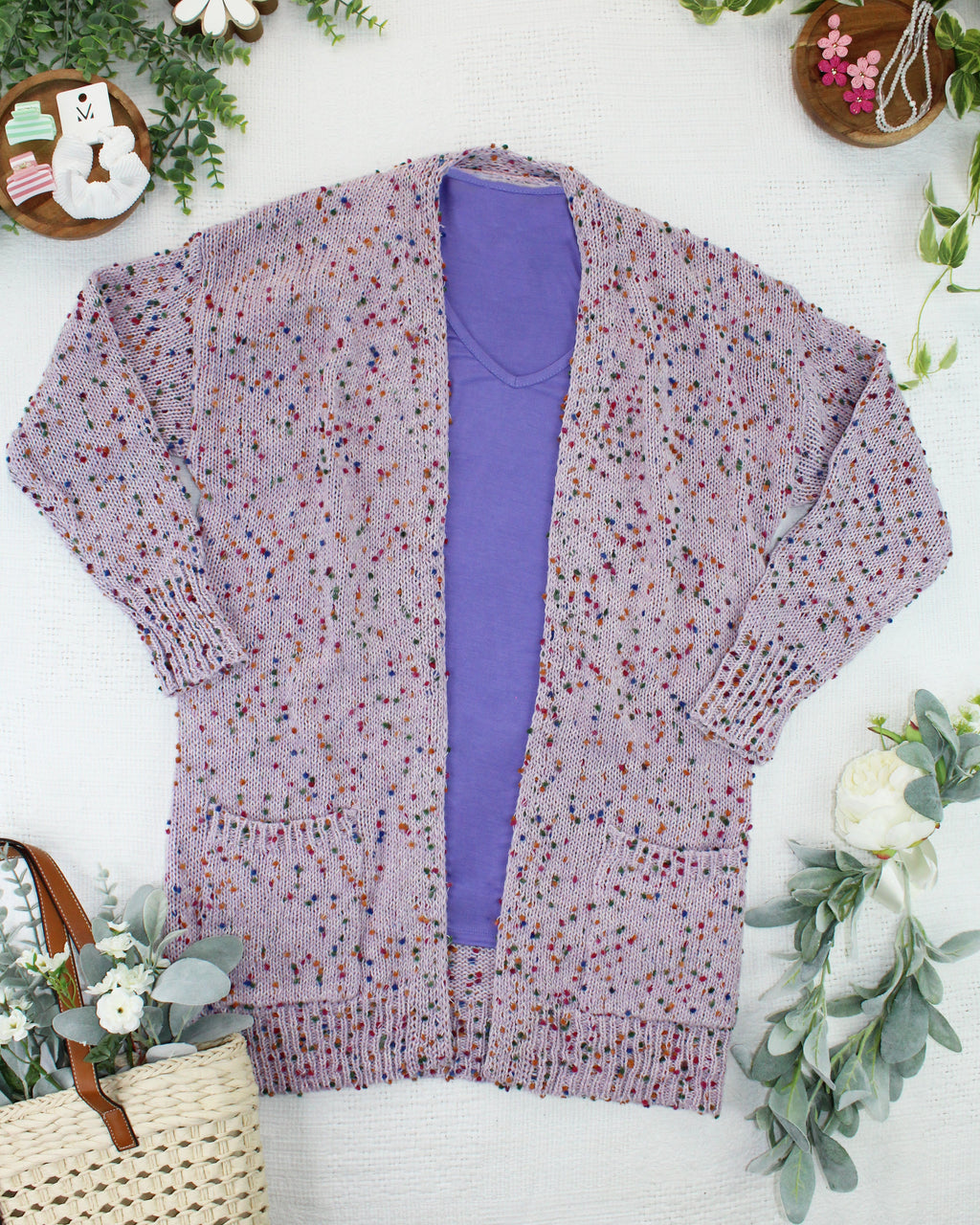 Carly Confetti Dot Cardigan - Lavender