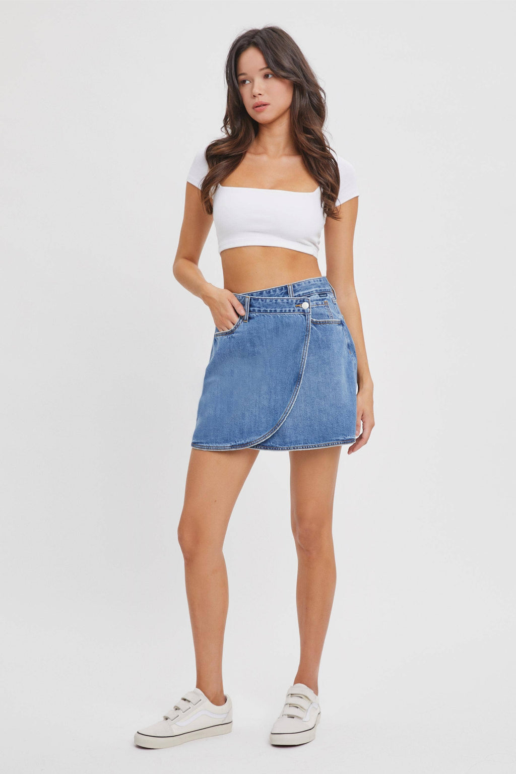 Whitney Wrap Denim Mini Skirt