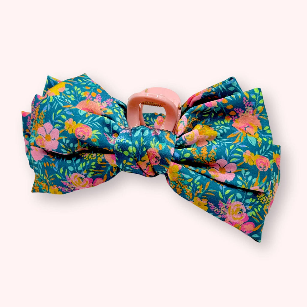 Floral Hair Bow Claw Clips