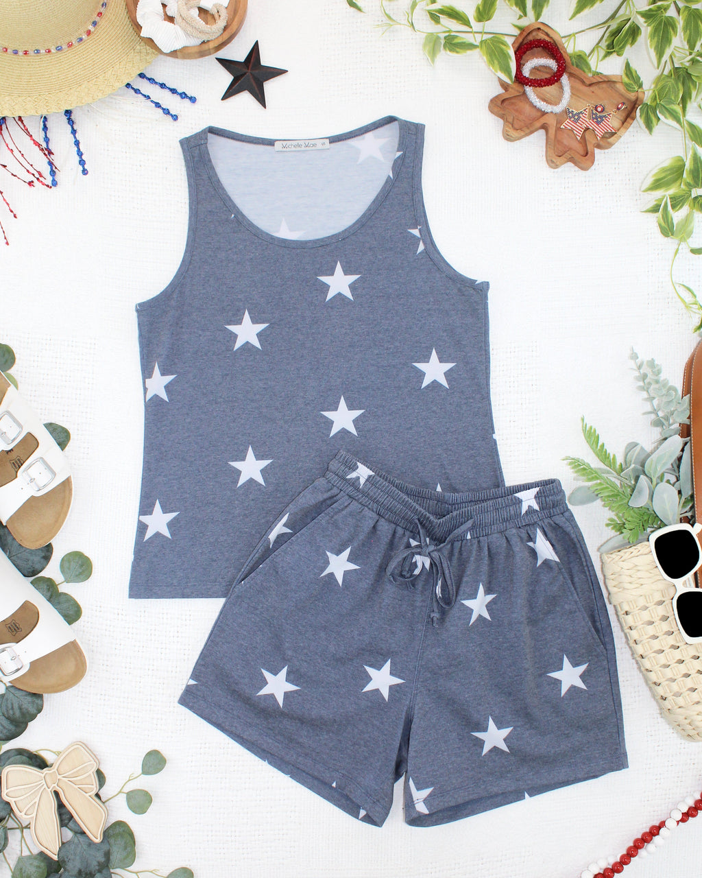 Faded Navy Stars Tank Crew Neck
