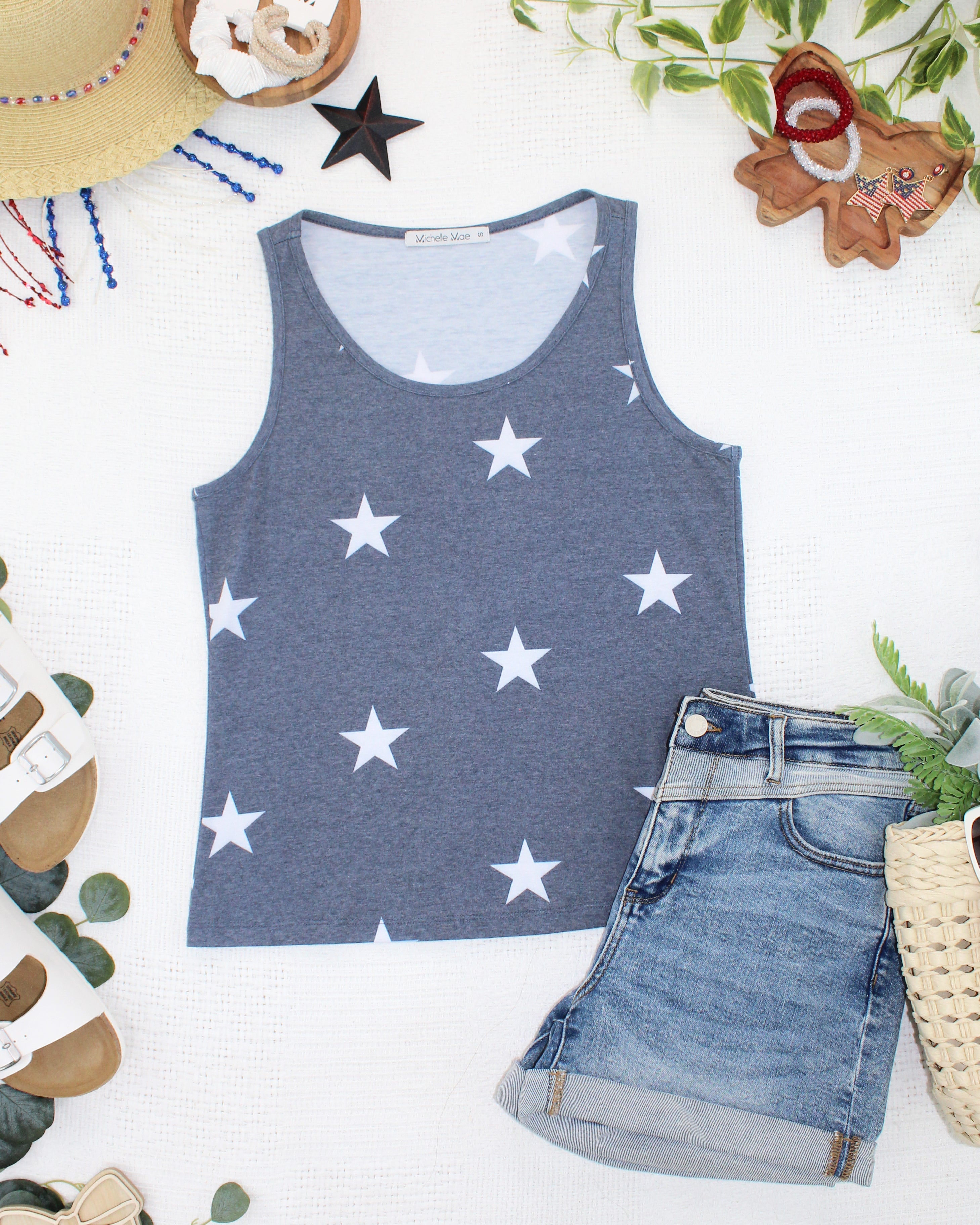 Faded Navy Stars Tank Crew Neck