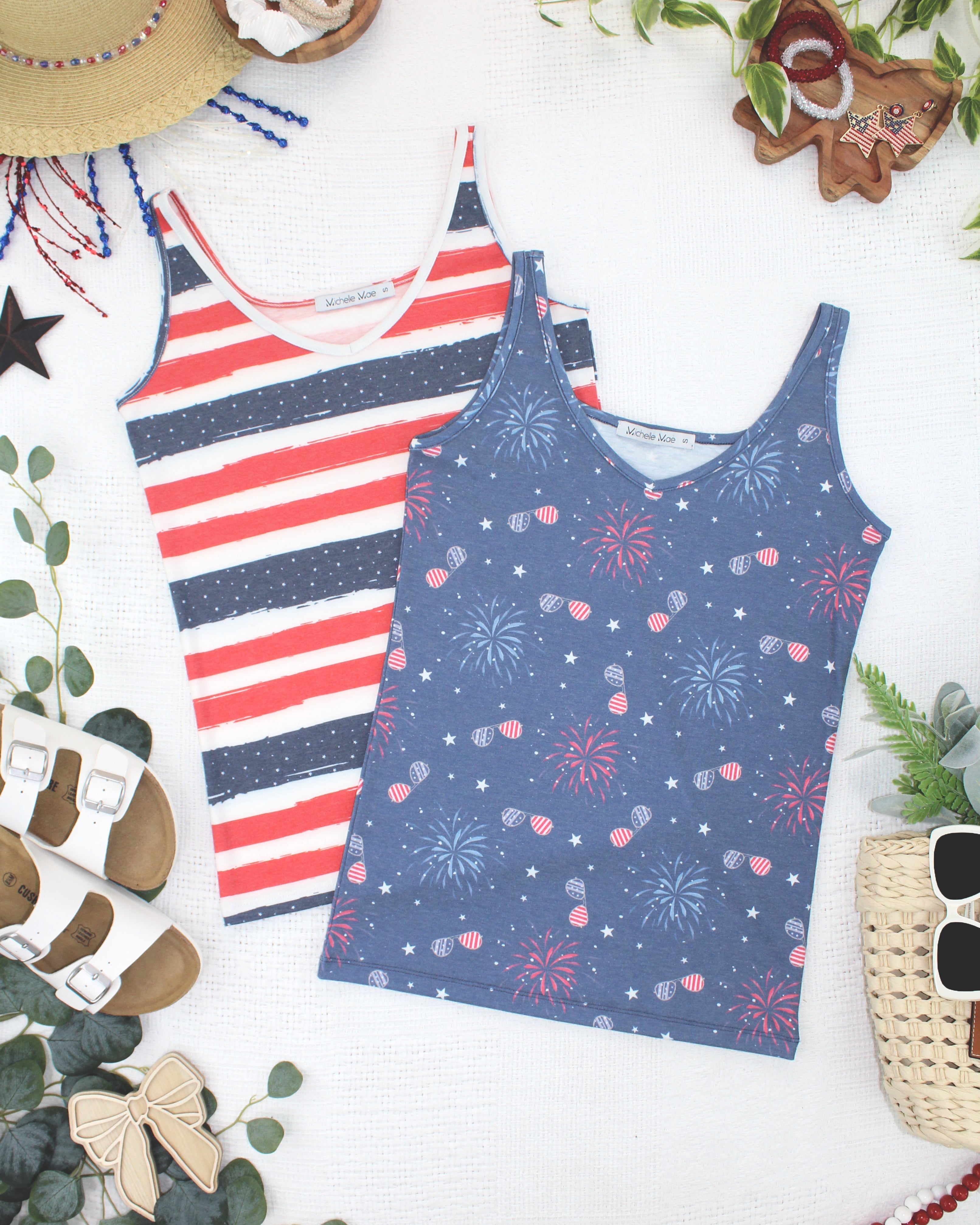 Kennedy Tank - Striped Red, White, and Micro Blue Stars