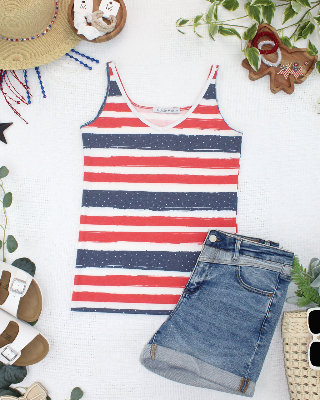Kennedy Tank - Striped Red, White, and Micro Blue Stars