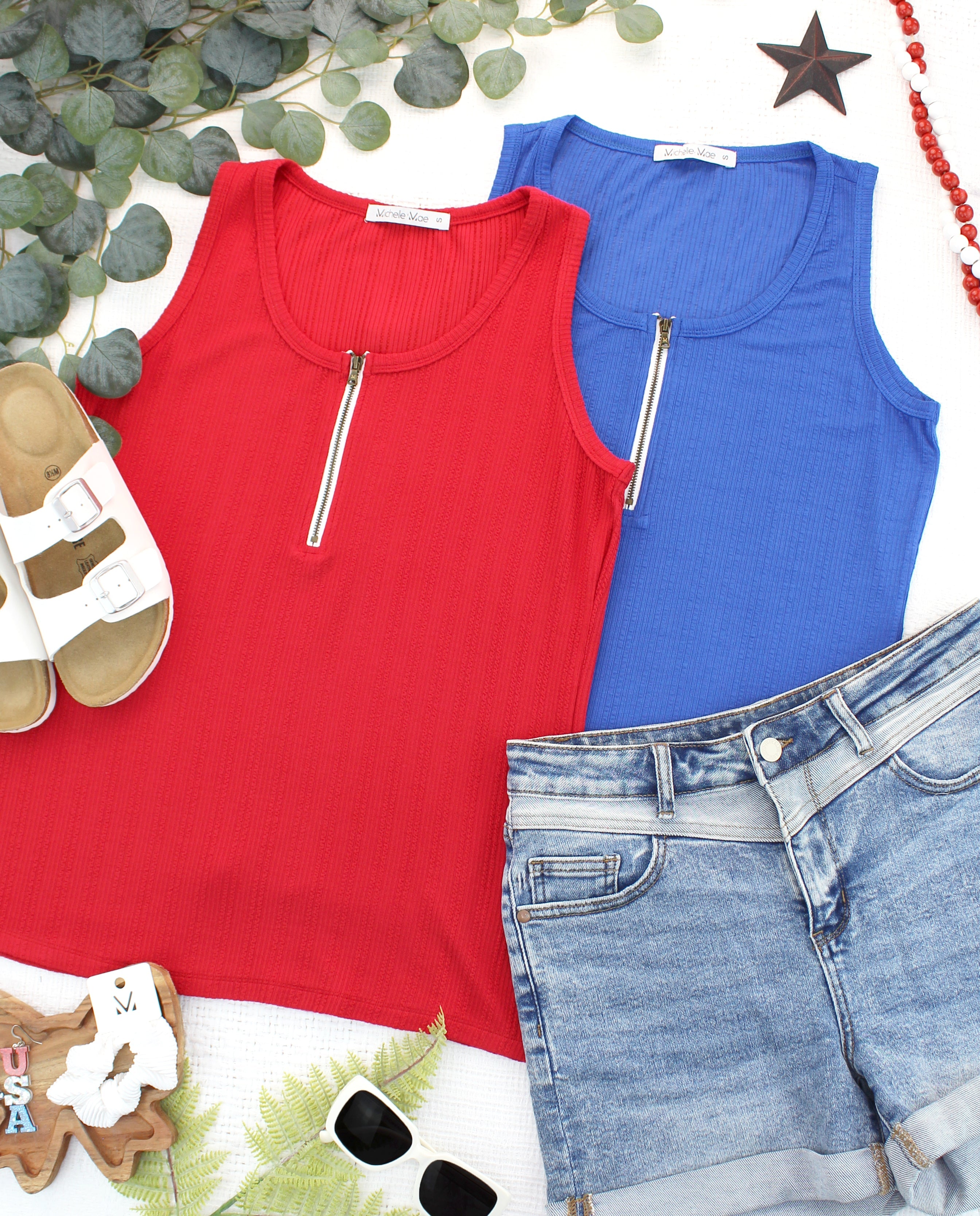 Mila Zipper Tank - Blue