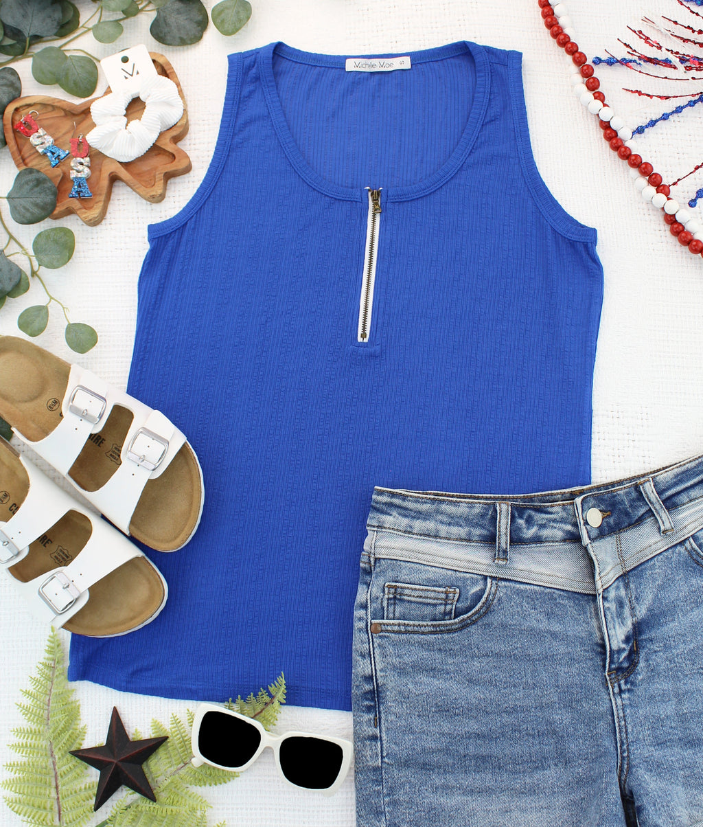 Mila Zipper Tank - Blue