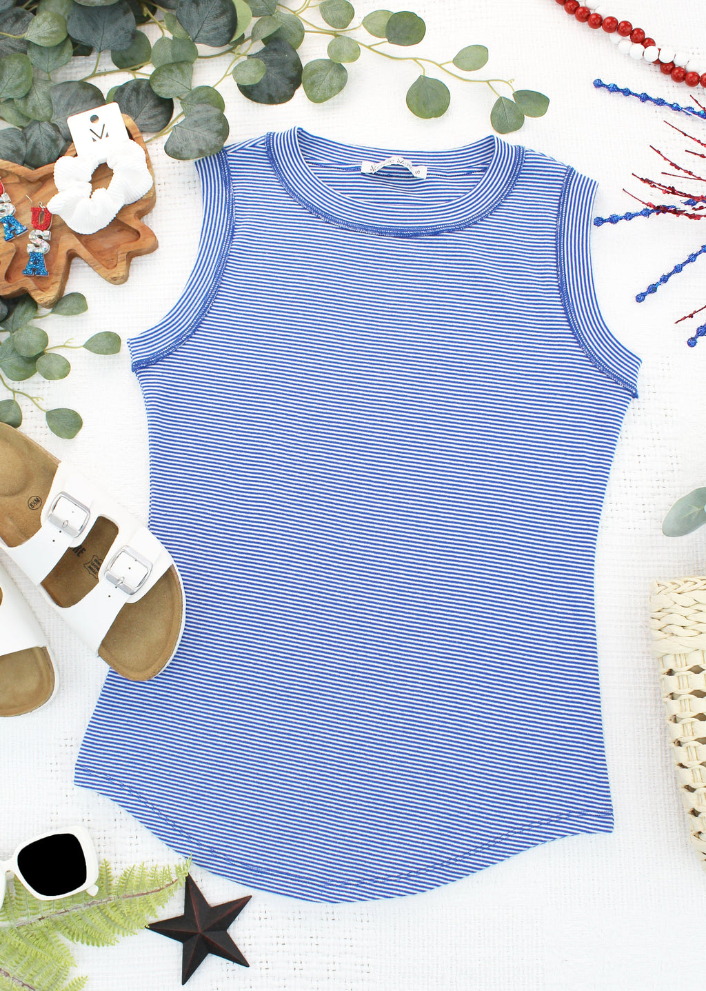 Morgan Micro Striped Tank - Blue
