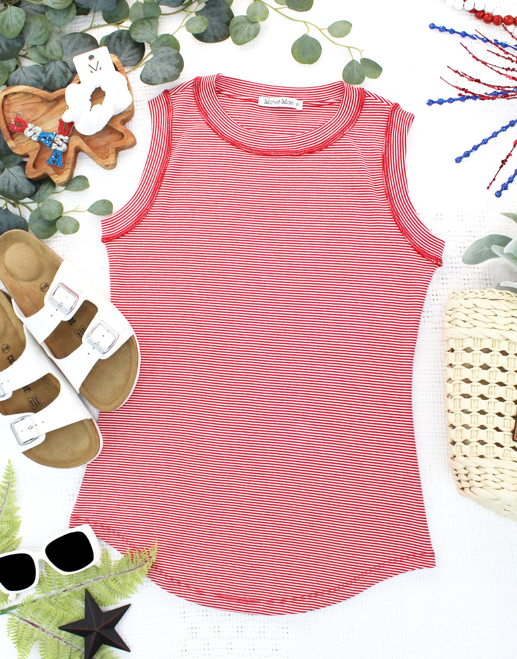 Morgan Micro Striped Tank - Red