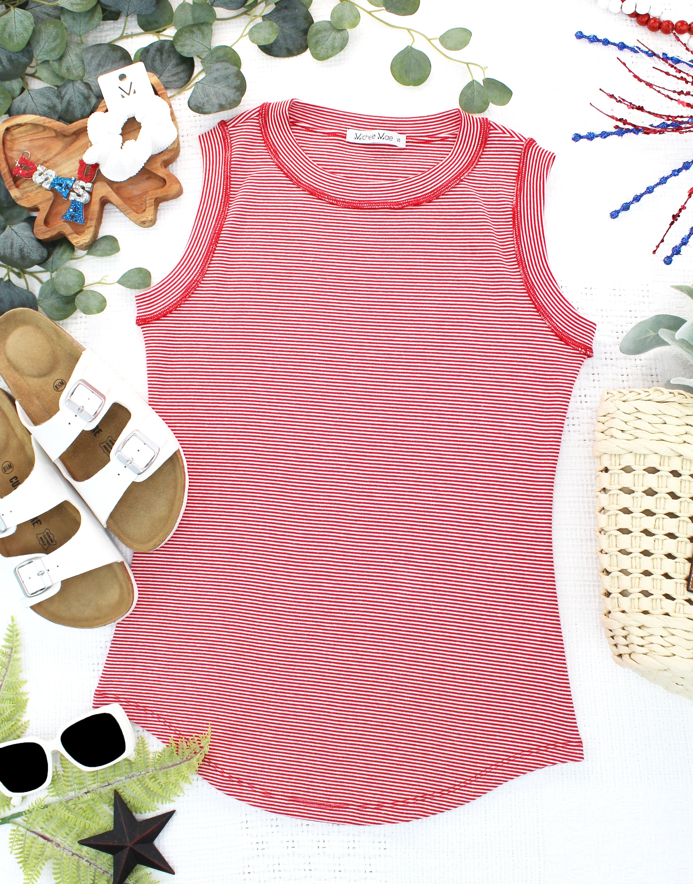 Morgan Micro Striped Tank - Red