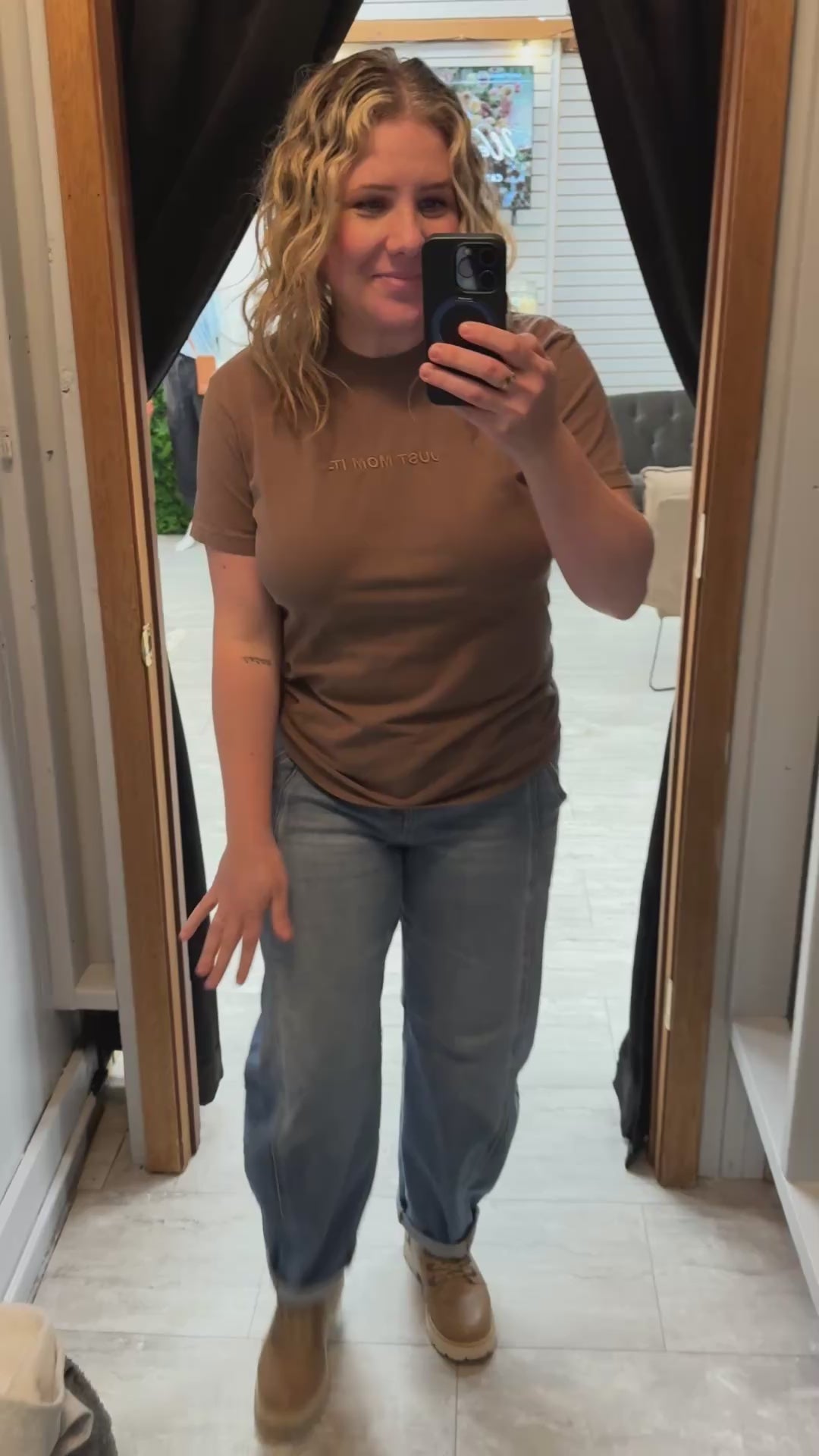 Just Mom It Embroidered Tee - Expresso